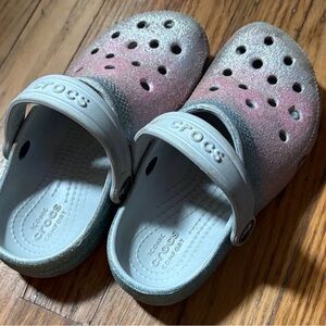 CROCS Kids Glitter Slippers - Pink and Gray